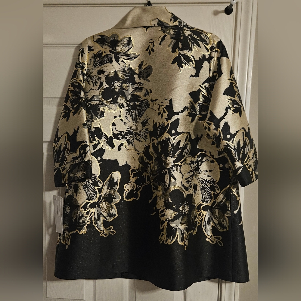 NWT Caroline Rose Showstopper Jacquard Party Open Front Jacket: Champagne/Black - Picture 15 of 15
